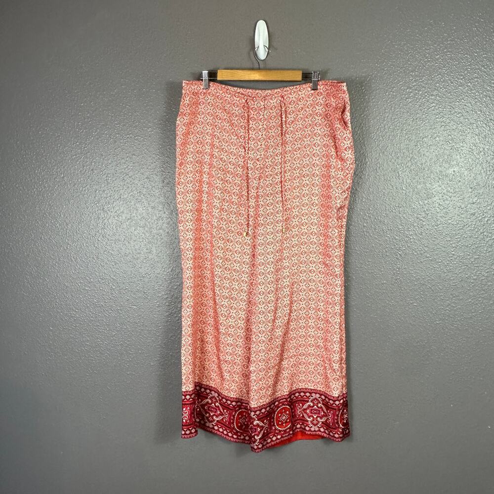 Talbots Silk Drawstring Wide Leg  Pants Tile Print Mixed Red Size 16 NEW